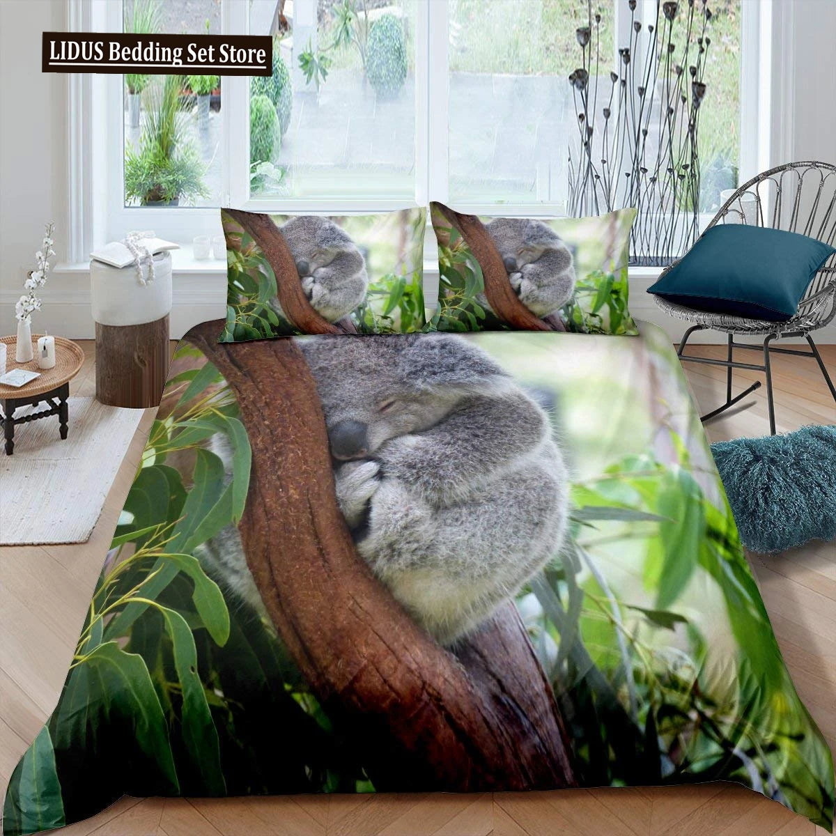 Koala Duvet Cover Set Children Cute Animal Print Bedding Set,Boys Girls Rainbow Butterfly Comforter Cover Floral Flowers Bed Set