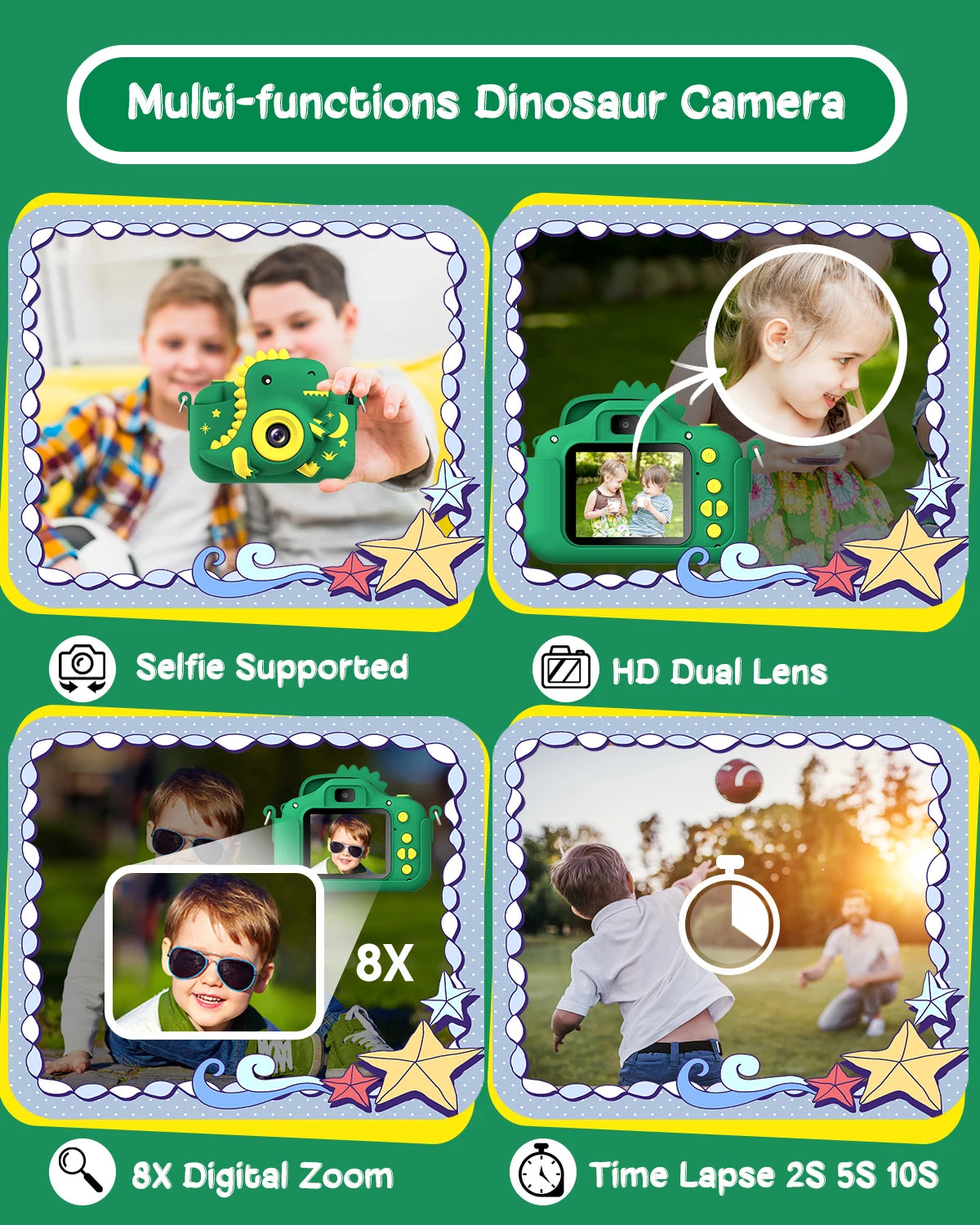 2.0" Kid‘s Digital Camera Rechargeable Cartoon Camera Toy 20MP 1080P HD Mini Selfie Camera Gift For Boys Girls