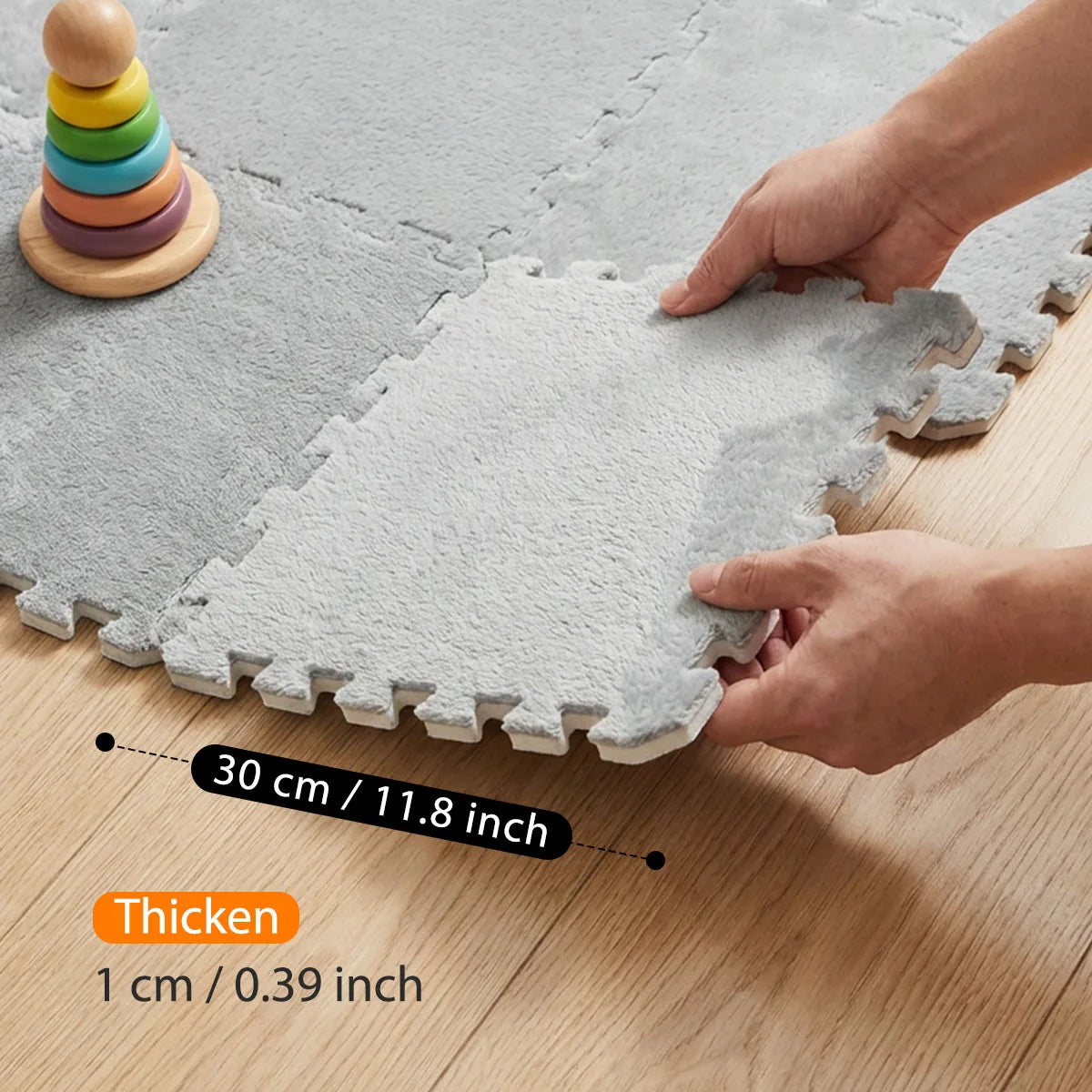 Soft Fuzzy Interlocking Foam Play Mat, 30x30cm Plush Puzzle Floor Tiles, 1cm Thick Washable Noise Reduction Non Slip Rug Tiles for Kids Playroom Bedroom Apartment Pet Area