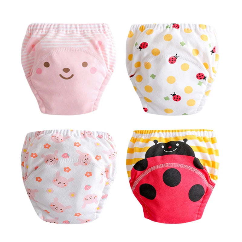 4PCS Baby Kids Cotton Potty Training Pants Waterproof Infant Shorts Underwear Reusable Cloth Diaper Nappies Children Panties