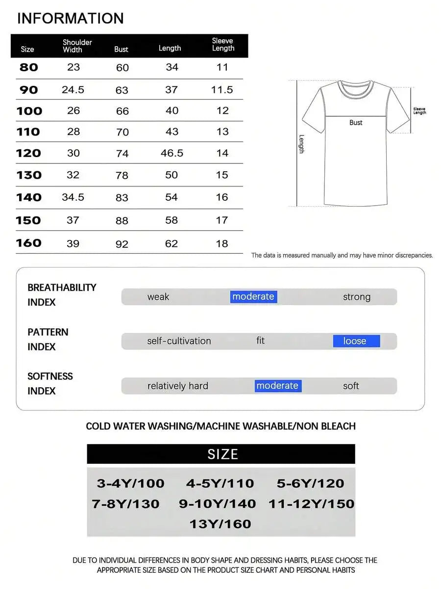 1pc Kids' I' Officially Handful Print Black TShirt Crew Neck Casual Cotton Tee Medium Stretch Knit Fabric Regular Fit For Boys G