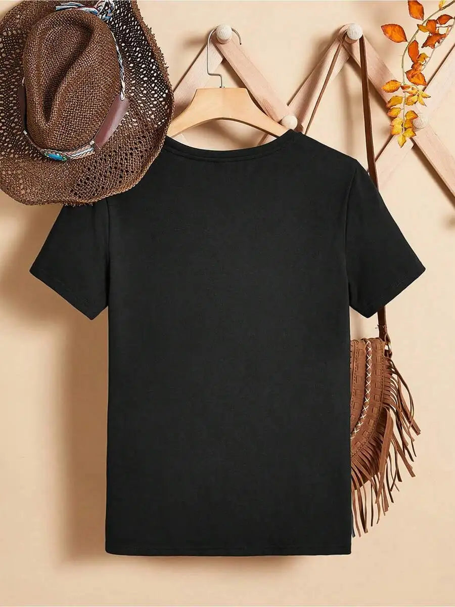 1pc Kids' I' Officially Handful Print Black TShirt Crew Neck Casual Cotton Tee Medium Stretch Knit Fabric Regular Fit For Boys G
