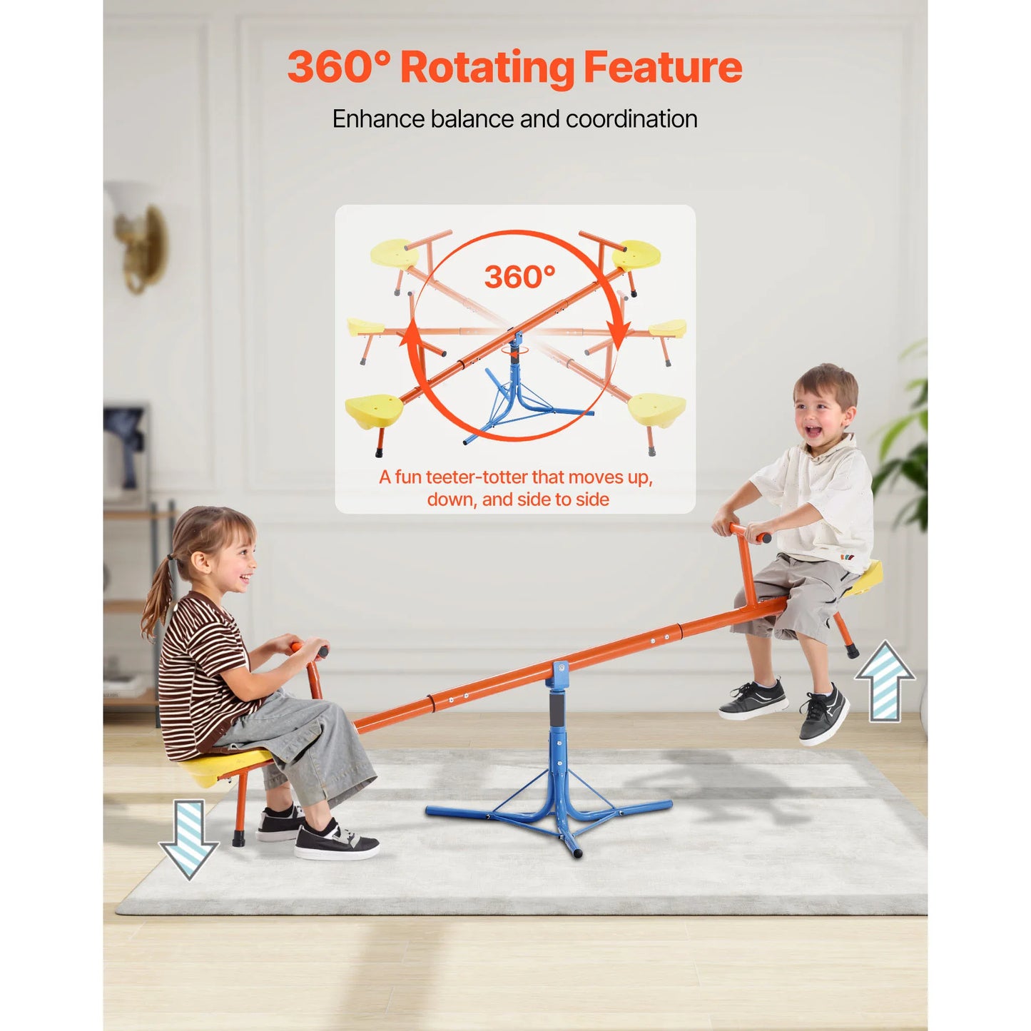Kids Seesaw 100Lbs Per Seat Sit & Spin Teetertotter with 3 Support Legs for Children Outdoor Playground Equipment