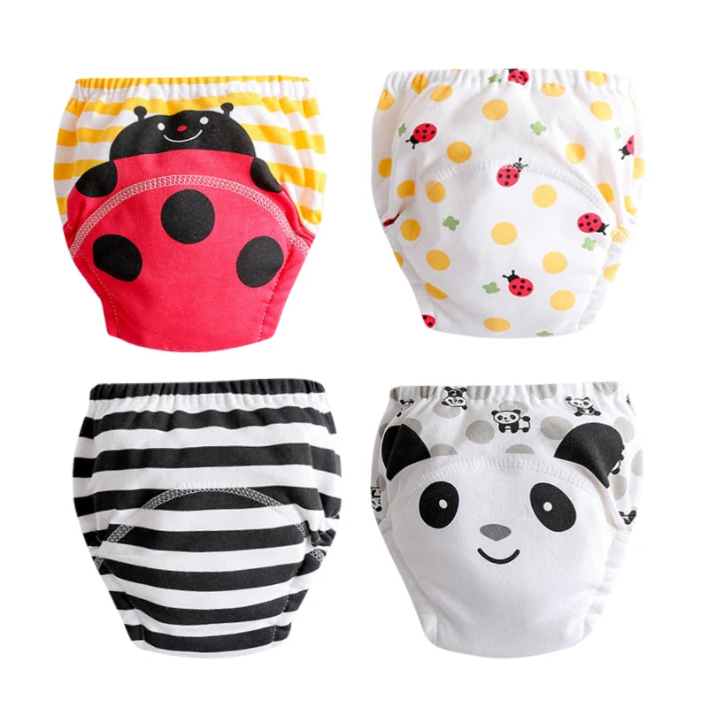 4PCS Baby Kids Cotton Potty Training Pants Waterproof Infant Shorts Underwear Reusable Cloth Diaper Nappies Children Panties