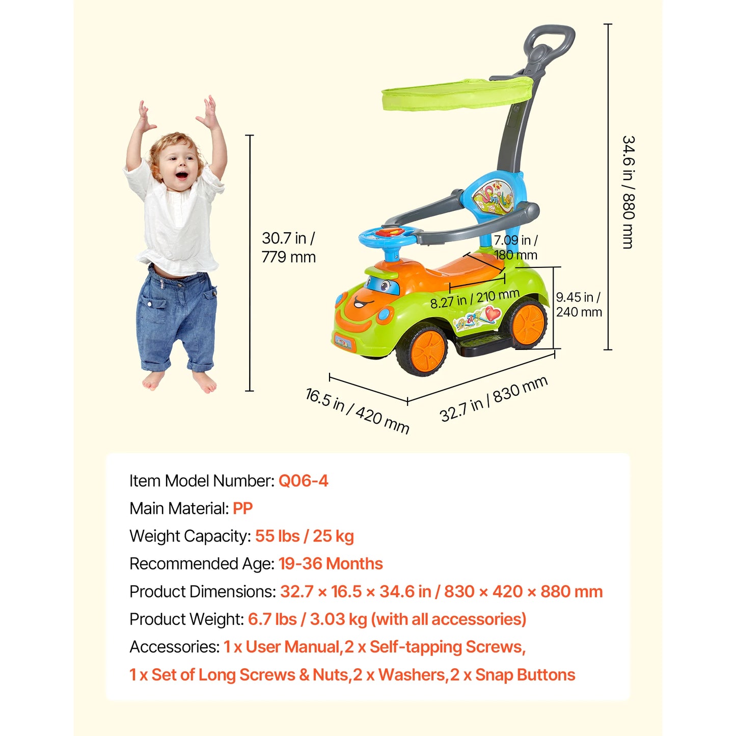 55 lbs Ride On Push Car with Guardrails Handle & Under-seat Storage Foot-to-Floor Walker Around Buggy for Boys Girls