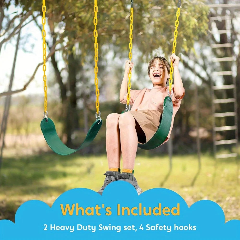 2 Pack Green Swing Seats Heavy Duty with 66" Chain Swing Set with Snap Hooks for Kids Outdoor Play Playground
