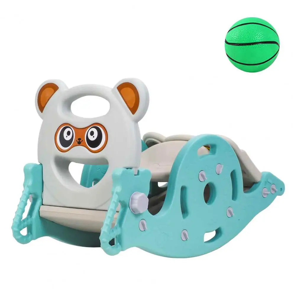 4-in-1 Kids Slide Rocking Toy, Portable Combination Slide for Age 1-6 Boys Girls, Rocking Horse with Basketball Hoop Toy Slide