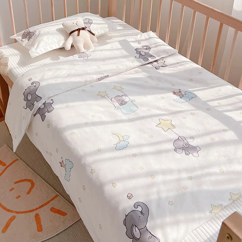 3Pcs Set Baby Beddings Set Organic Cotton Duvet Cover Case Bed Sheet Pillow Case With Cartoon Printting Children Cot Bed Linen
