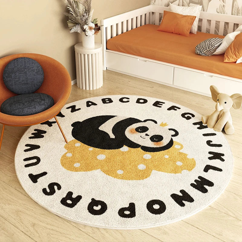 Lion Pattern Carpets for Living Room Fluffy Soft Children Mat Thick Plush Bedside Rug Cartoon Style Bedroom Decor Round Carpet