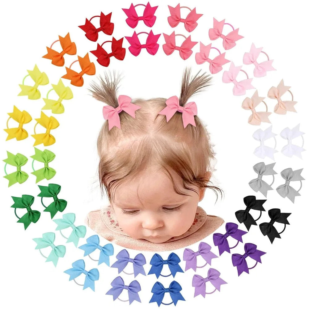 40 PCS Mini Small Elastic Hair Ties for Baby Girls Toddlers Infants with Bows Ponytail Holders 2 Inches