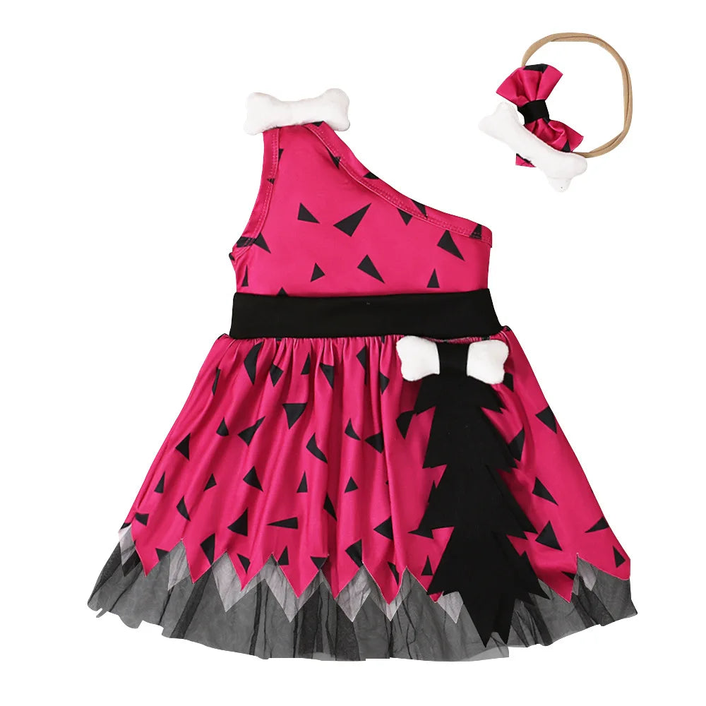 Prowow Baby Caveman Dresses One Shoulder Orange Halloween Dress For Girls Party Dress Toddler Party Halloween Costume For Baby