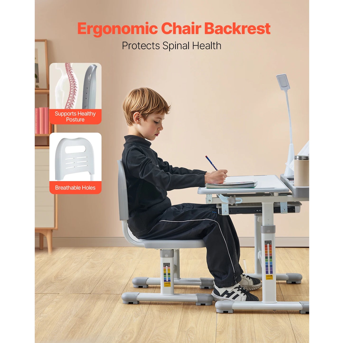 Kids Study Chair and Desk Set Study Desk and Chair for Kids with Table Lamp Adjustable Height  for Bedroom & Study Room