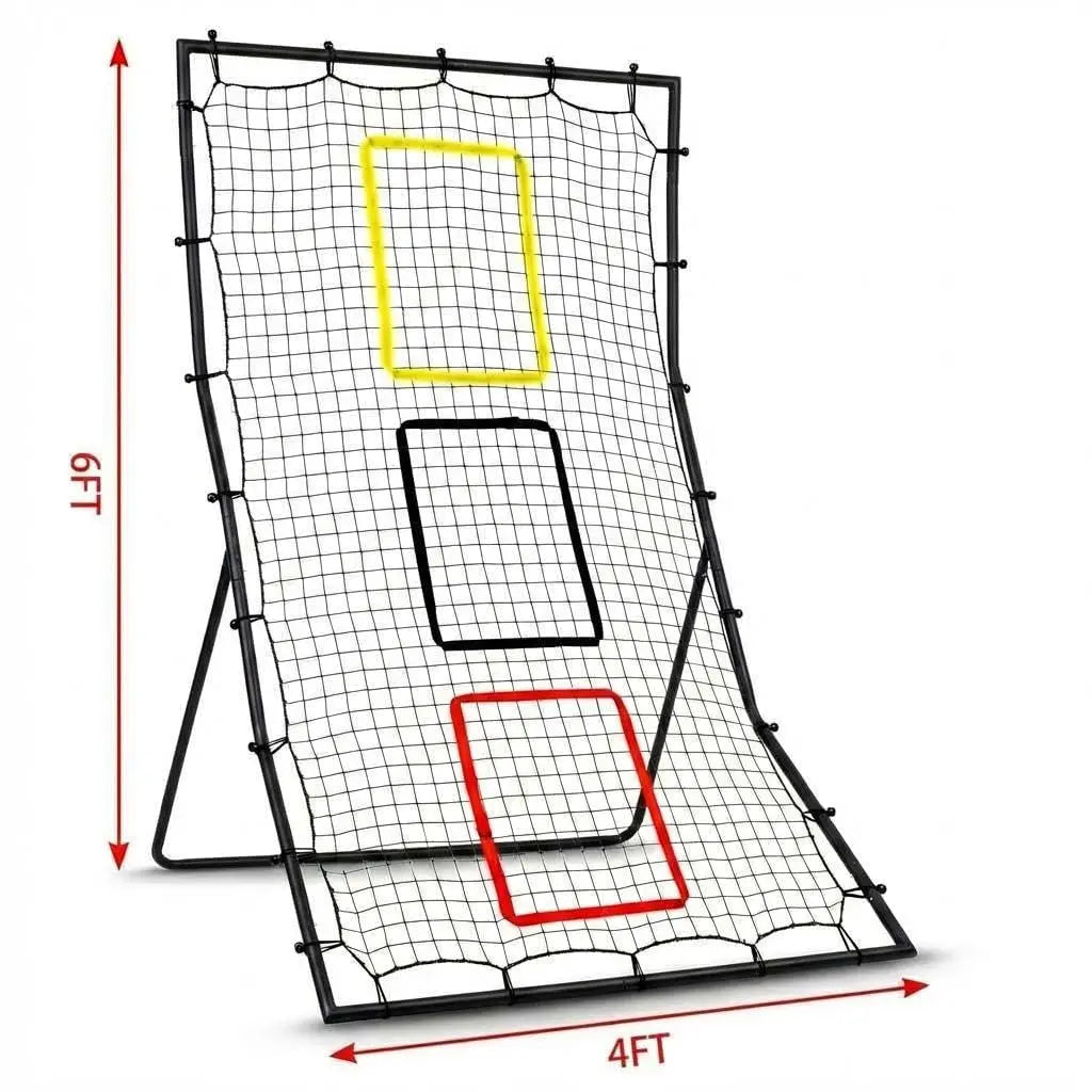 Softball Baseball Net - 6 x 4 Feet Rebounder for Pitching and Fielding, 3 Goal Zones