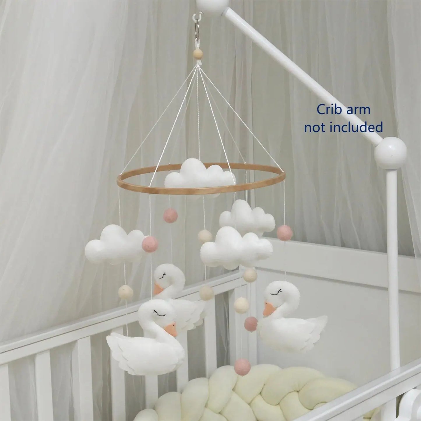 Swan Baby Mobile for Nursery, Baby Girl Mobile, Crib Mobile