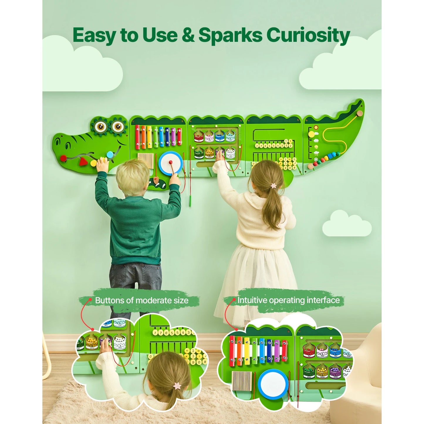9-Activities Crocodile Kids Busy Hanging Board Toy Montessori Early Learning Puzzle Decor Panels Toys for Children Gift