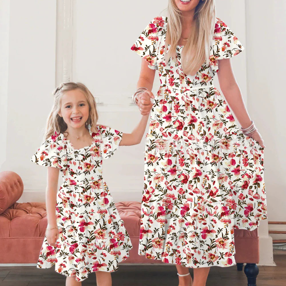 Bohemian Mother Daughter Dress Vestido Beach Children Dress Family Matching Outfits Women Clothing Casual Girls Dresses Summer
