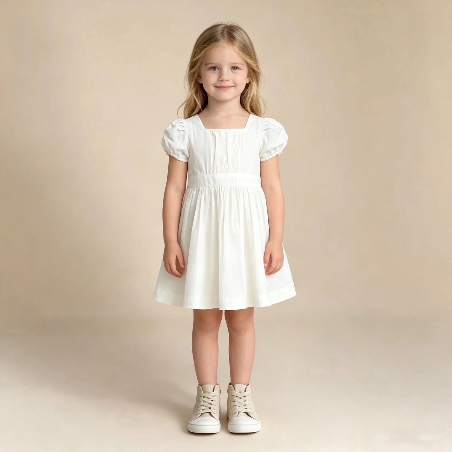 2026 New Summer Baby Girl Birthday Wedding Party Dress Short Sleeved Cotton Solid Color Dress 2-10Yrs Kids Princess Dresses