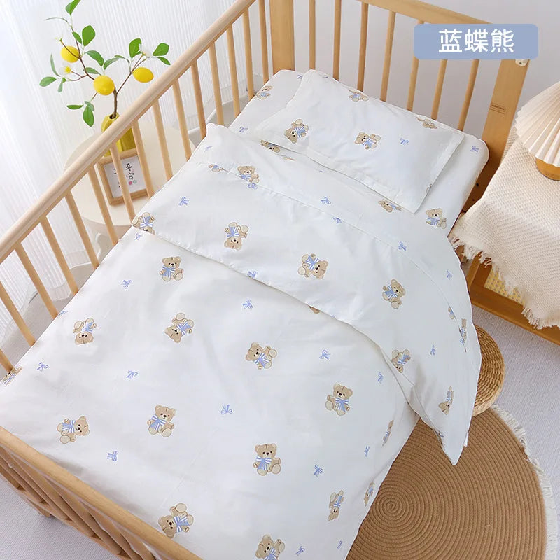 3Pcs Set Baby Beddings Set Organic Cotton Duvet Cover Case Bed Sheet Pillow Case With Cartoon Printting Children Cot Bed Linen
