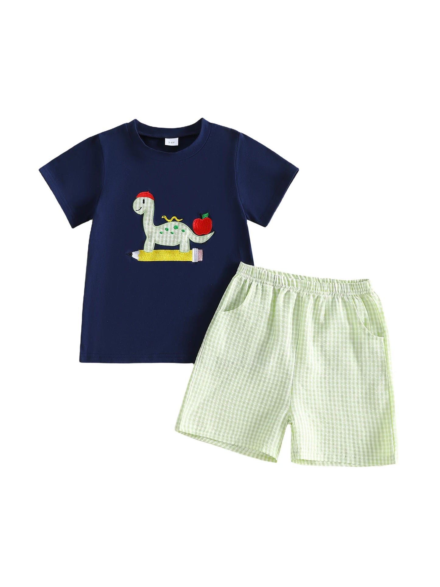 Toddler Boy s Back to School Outfit Set with Short Sleeve Dino Embroidery T-Shirt and Matching Shorts - Adorable Toddler