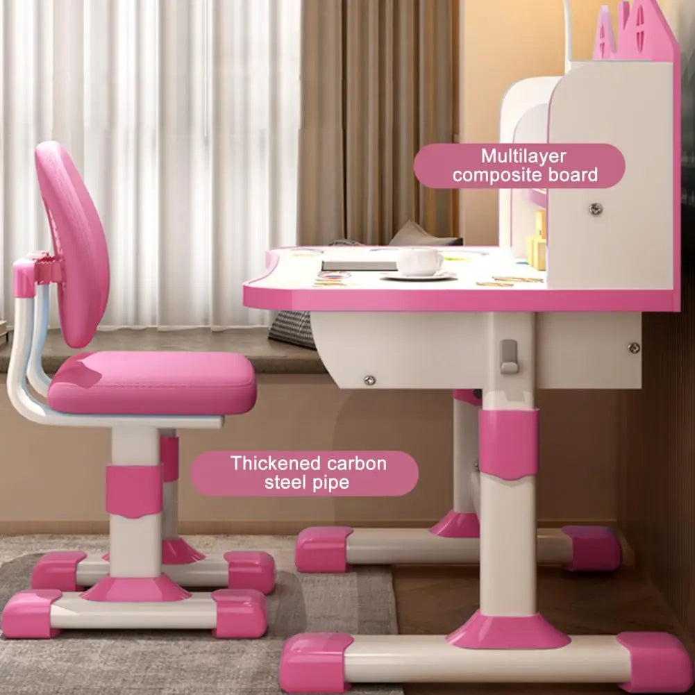 2Pcs/Set Study Desk Chair Set Cartoon Pattern Kids Adjustable Height Study Drawer Table with Chair Set