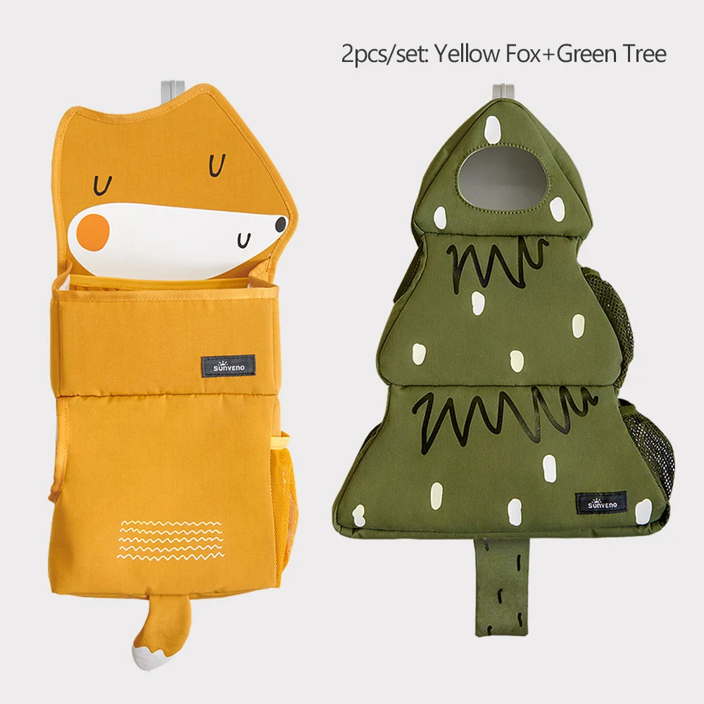 Cartoon Baby Crib Hanging Storage Bag, Multi-functional Organizer for Baby Supplies Baby Room Decor