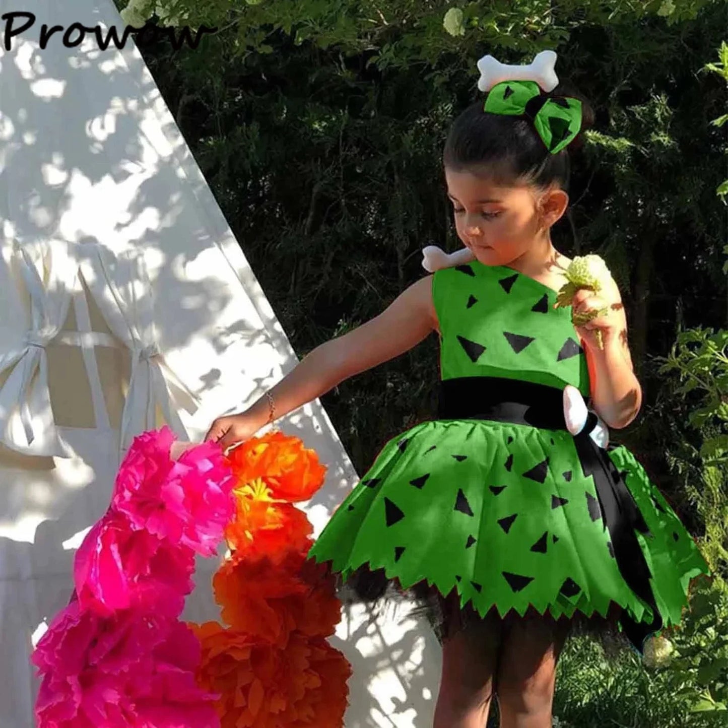 Prowow Baby Caveman Dresses One Shoulder Orange Halloween Dress For Girls Party Dress Toddler Party Halloween Costume For Baby