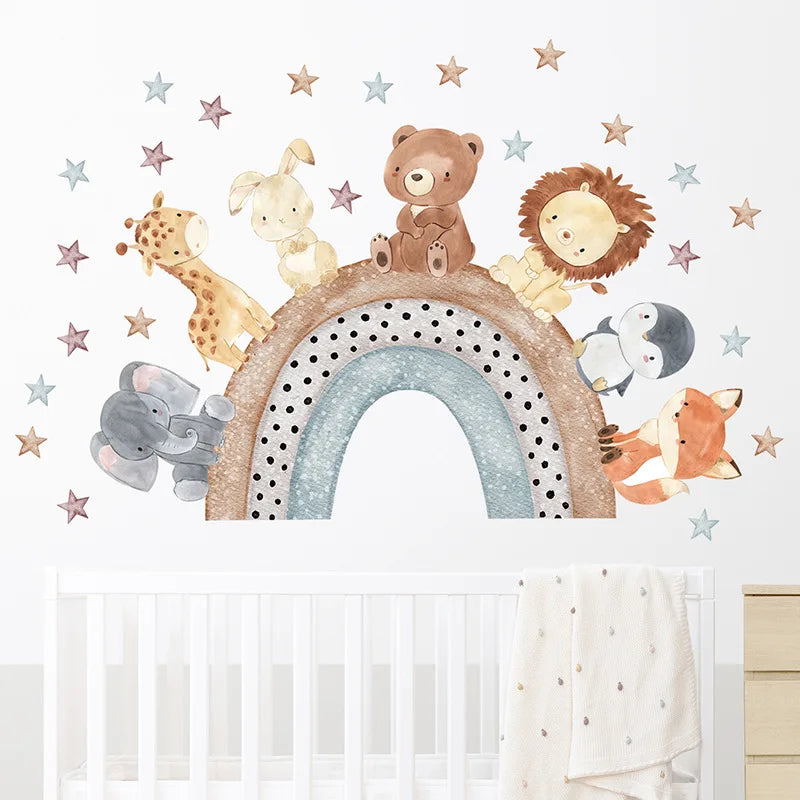 Cartoon Forest Animals Wall Stickers for Kids Rooms Boys Girls Baby Room Decoration Child Wallpaper Home Decor Giraffe