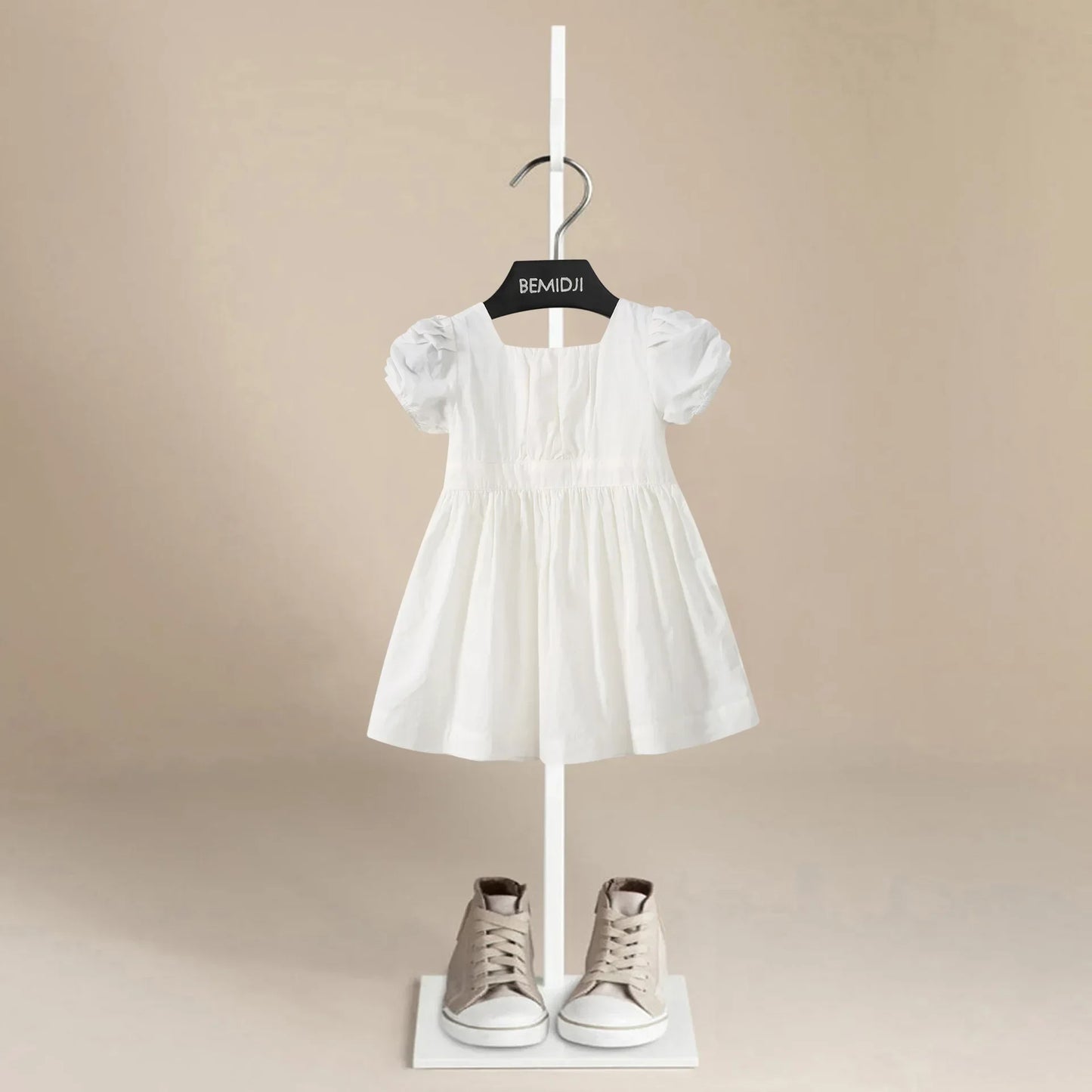 2026 New Summer Baby Girl Birthday Wedding Party Dress Short Sleeved Cotton Solid Color Dress 2-10Yrs Kids Princess Dresses