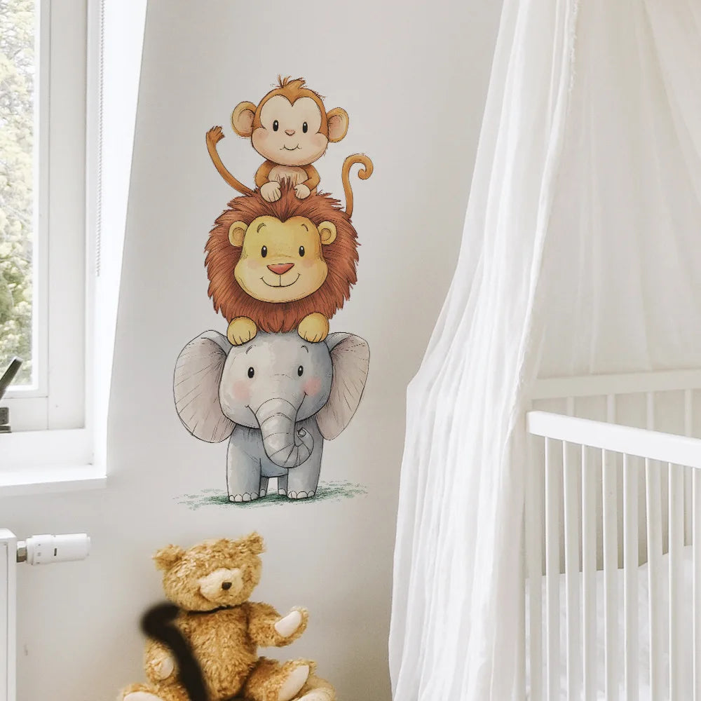 Cartoon Forest Animals Wall Stickers for Kids Rooms Boys Girls Baby Room Decoration Child Wallpaper Home Decor Giraffe