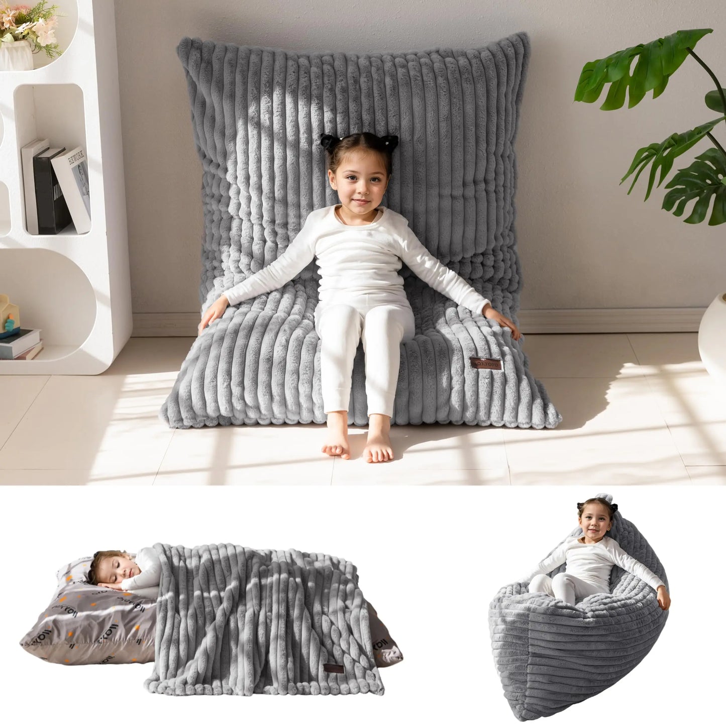 AXYOYO 3 in 1 Kids Bean Bag Chair, Comfy Floor Sofa with Removed Cover | Soft Floor Couch with High-Density Foam Filling Conver