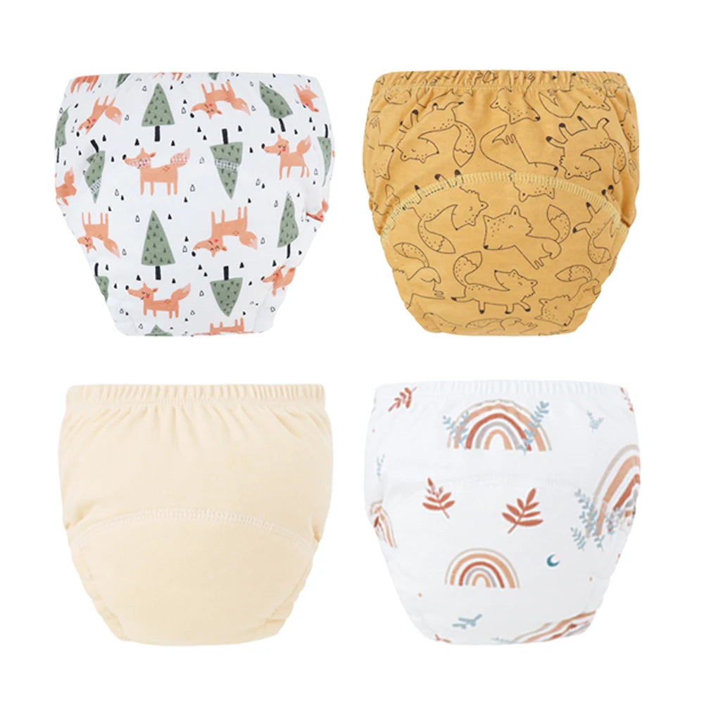 4PCS Baby Kids Cotton Potty Training Pants Waterproof Infant Shorts Underwear Reusable Cloth Diaper Nappies Children Panties