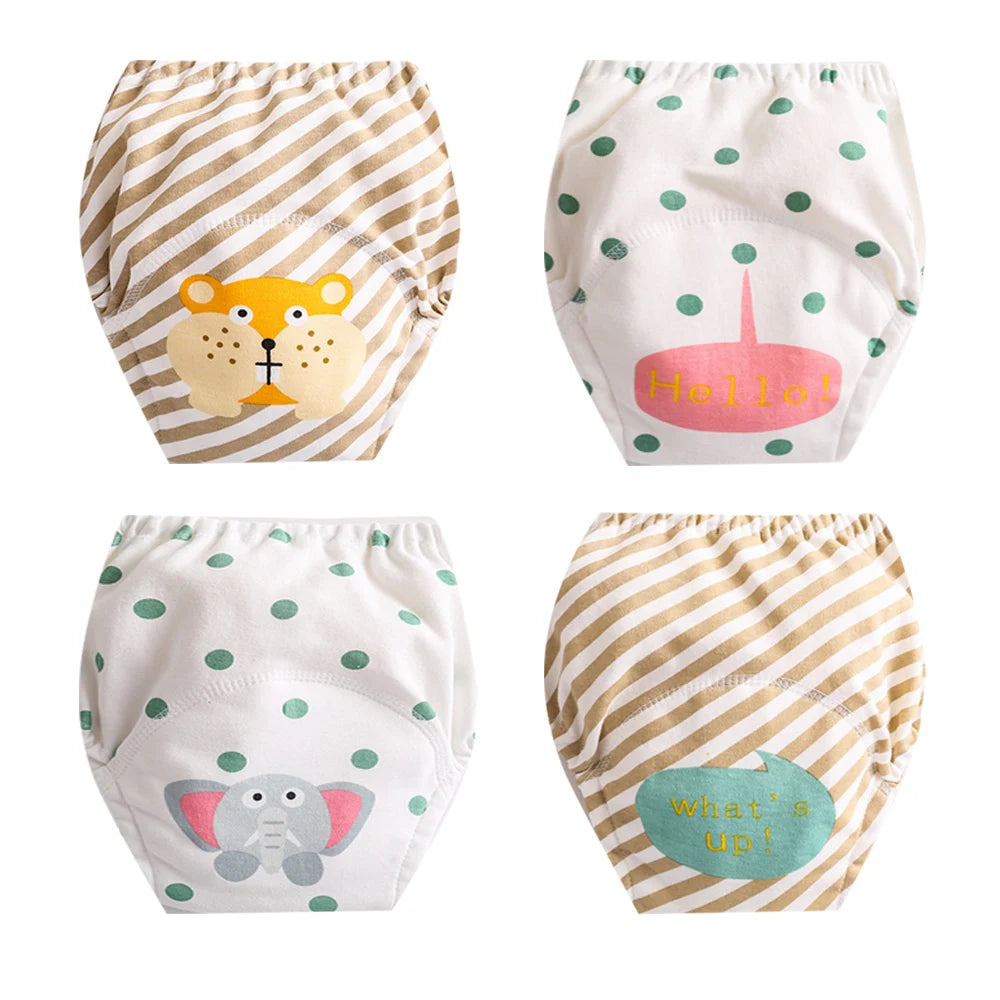 4PCS Baby Kids Cotton Potty Training Pants Waterproof Infant Shorts Underwear Reusable Cloth Diaper Nappies Children Panties