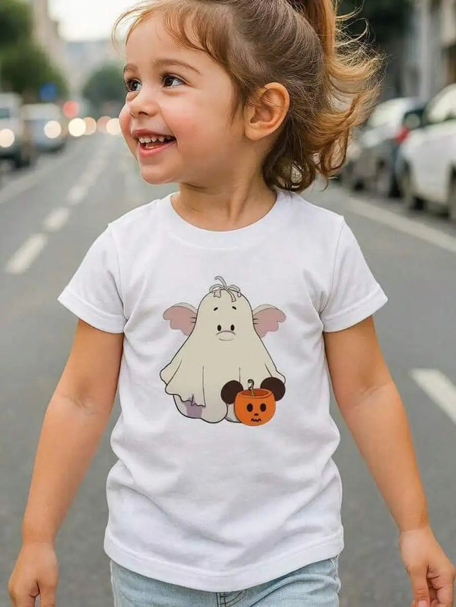 Kids White T-Shirt, Children's Tee, Toddler Top, Baby Boy/Girl Clothes Young Girl's Halloween Cotton Round Neck T-Shirt, White T