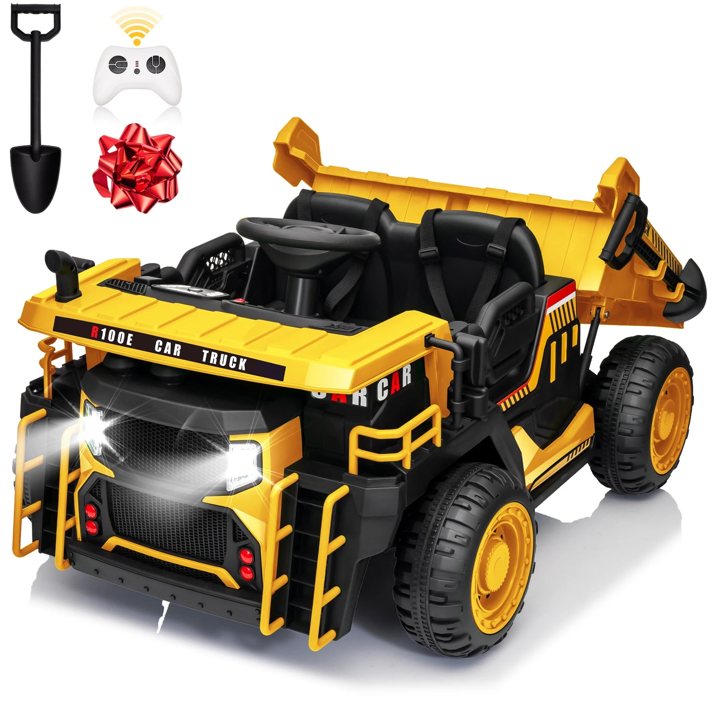 24V Ride on Toys w/Remote Control, 2 Seater 400W Ride on Dump Truck, Electric Powered Ride on w/Dump Bed, 3 Speeds, Shovel, Blue