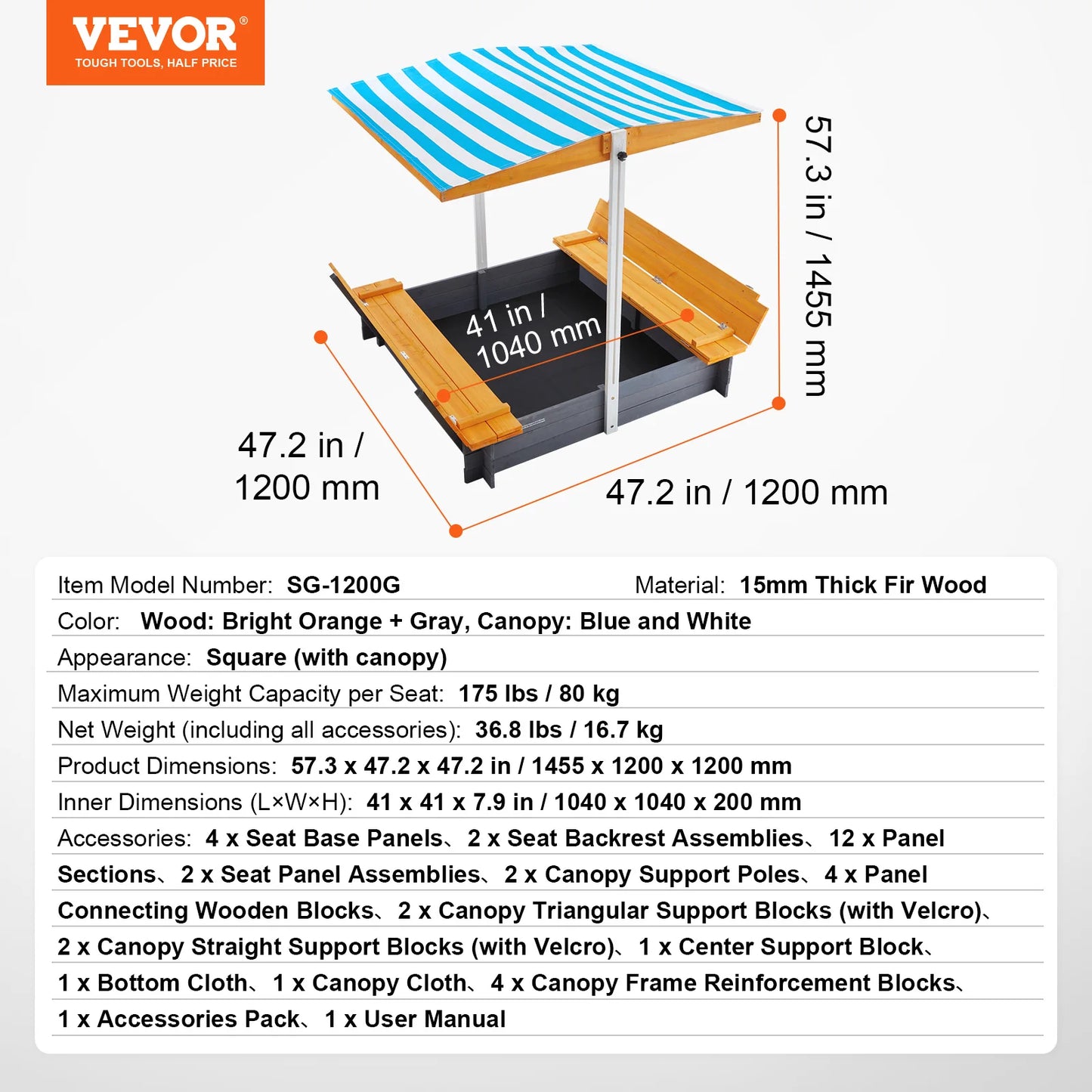 SucceBuy Sandbox with Cover in Square Sand Box Sand Pit with 4 Corner Seating and Bottom Liner Kids Sandbox for Outdoor for Kids