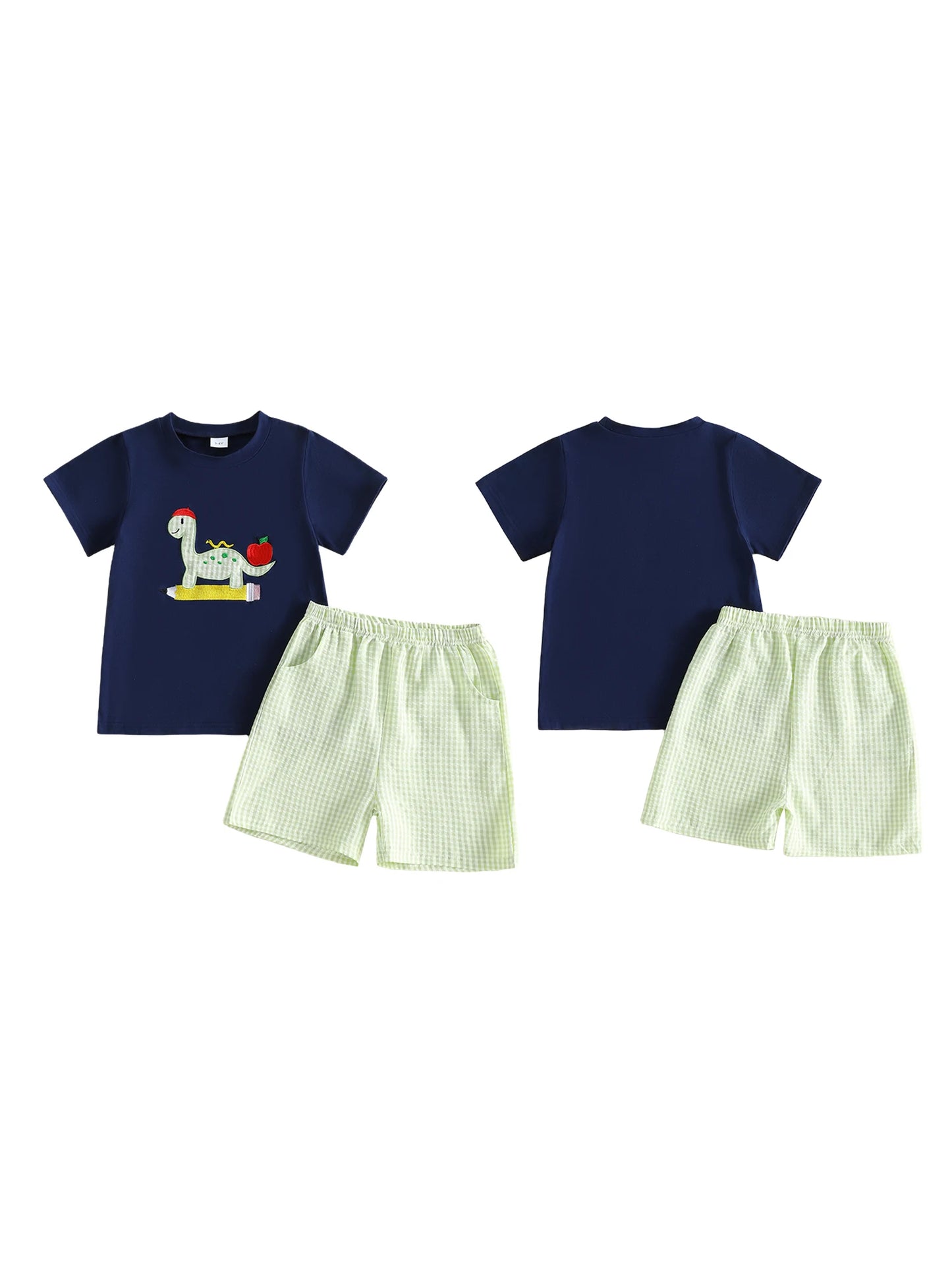 Toddler Boy s Back to School Outfit Set with Short Sleeve Dino Embroidery T-Shirt and Matching Shorts - Adorable Toddler