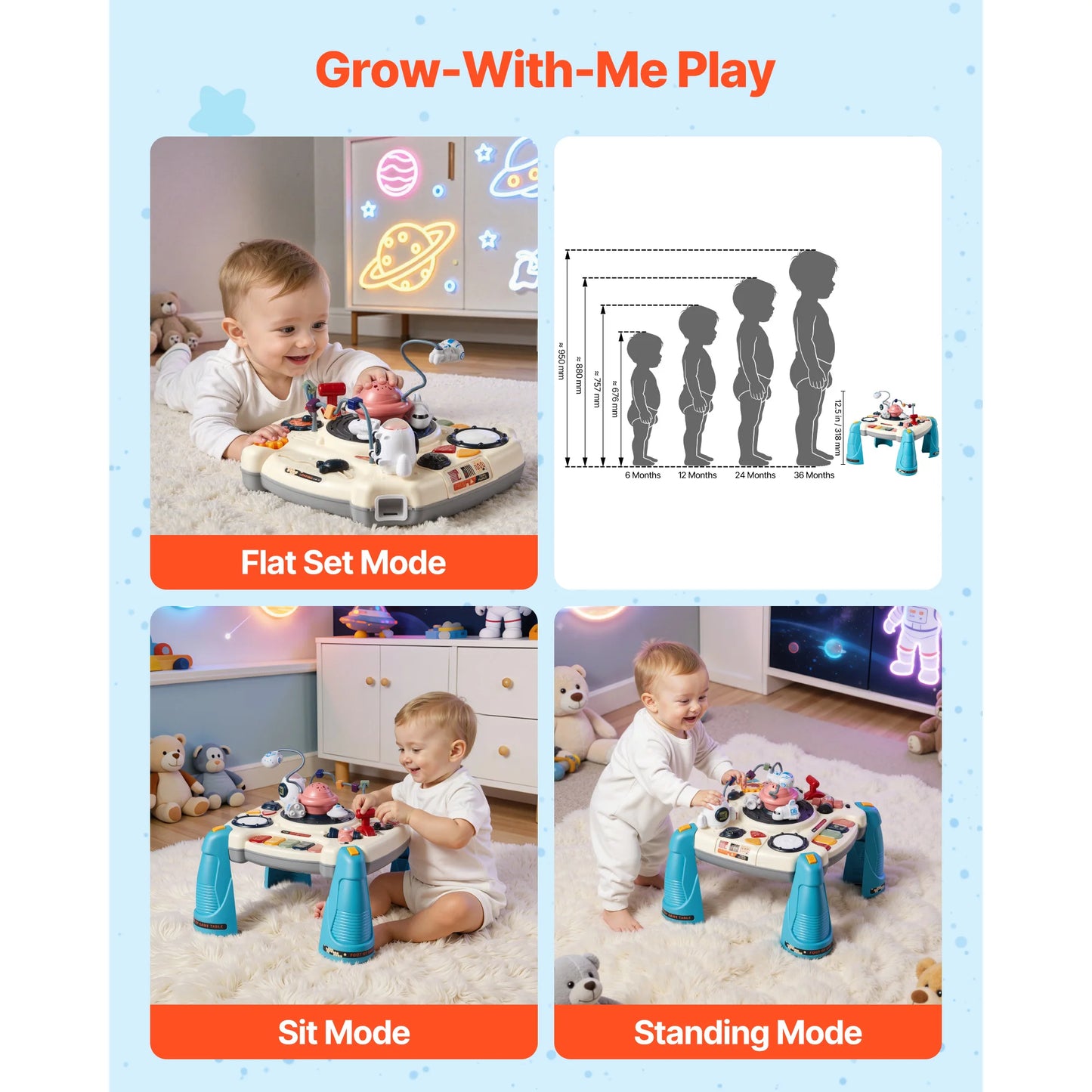 Baby Spacecraft Musical Table Toys with Space Theme & Soft-glow Star Projector & 60+ Sound Sources for Kids