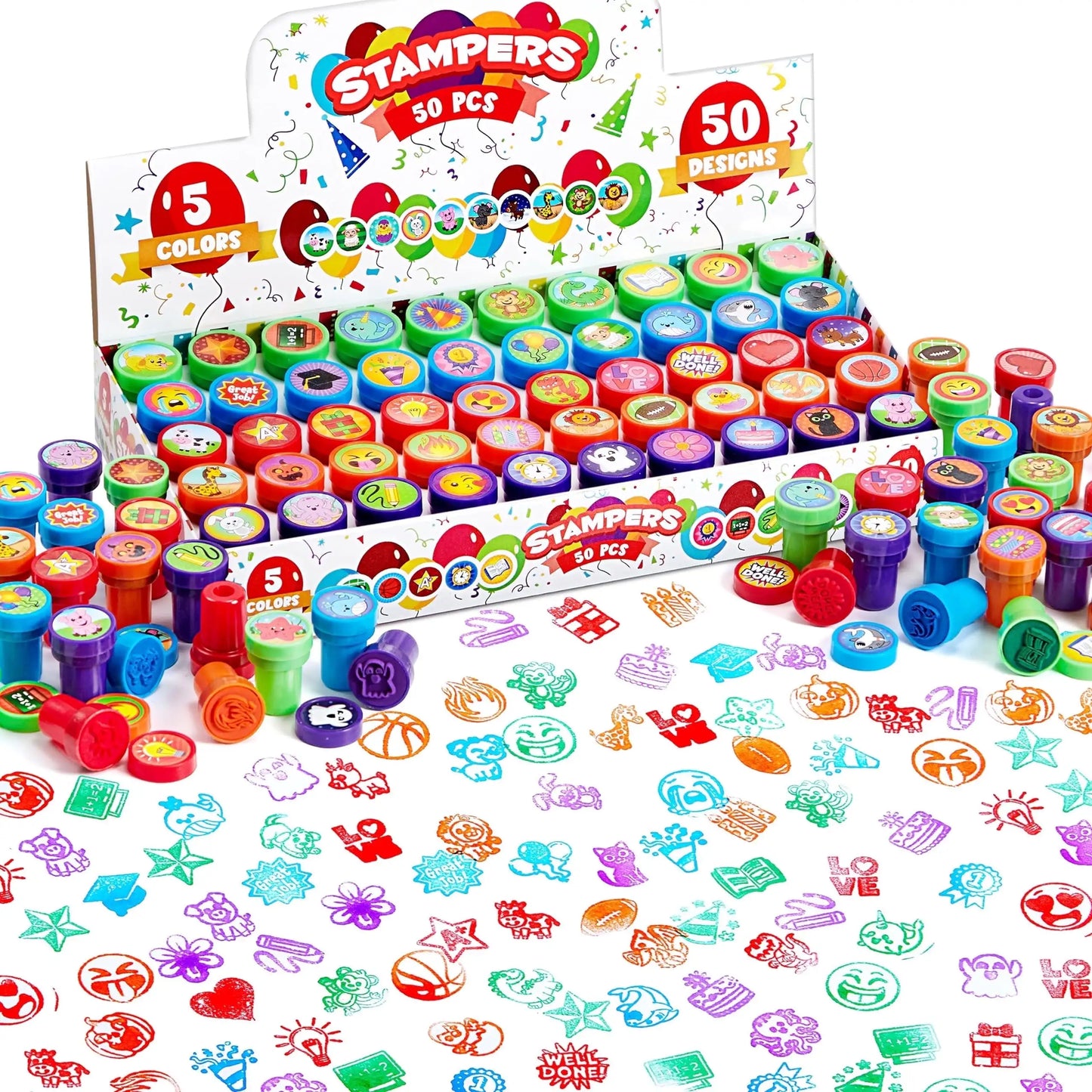 50 Pcs Assorted Stamps Self-Ink Stamps for Kids Birthday Christmas Party Carnival Prizes Halloween Gifts