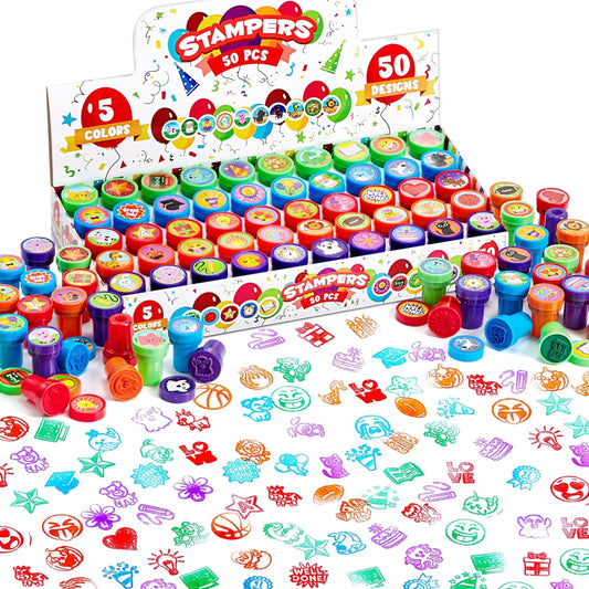 50 Pcs Assorted Stamps Self-Ink Stamps for Kids Birthday Christmas Party Carnival Prizes Halloween Gifts