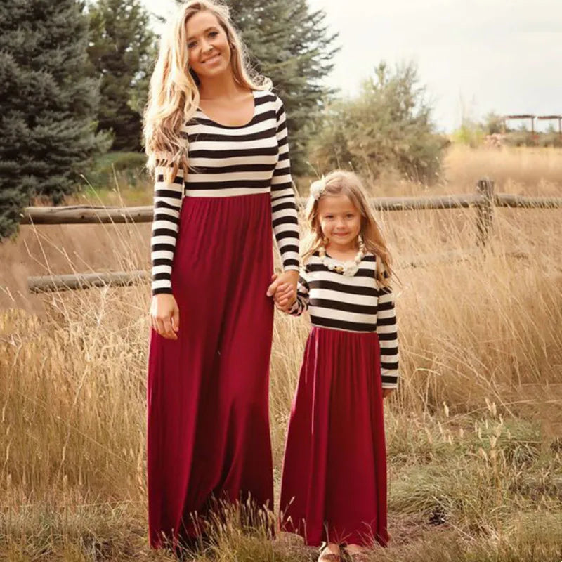 Beach Mother Daughter Dress Children's Clothing Vestidos Boho Long Dress Women Family Matching Outfits Girls Dresses Kids Summer