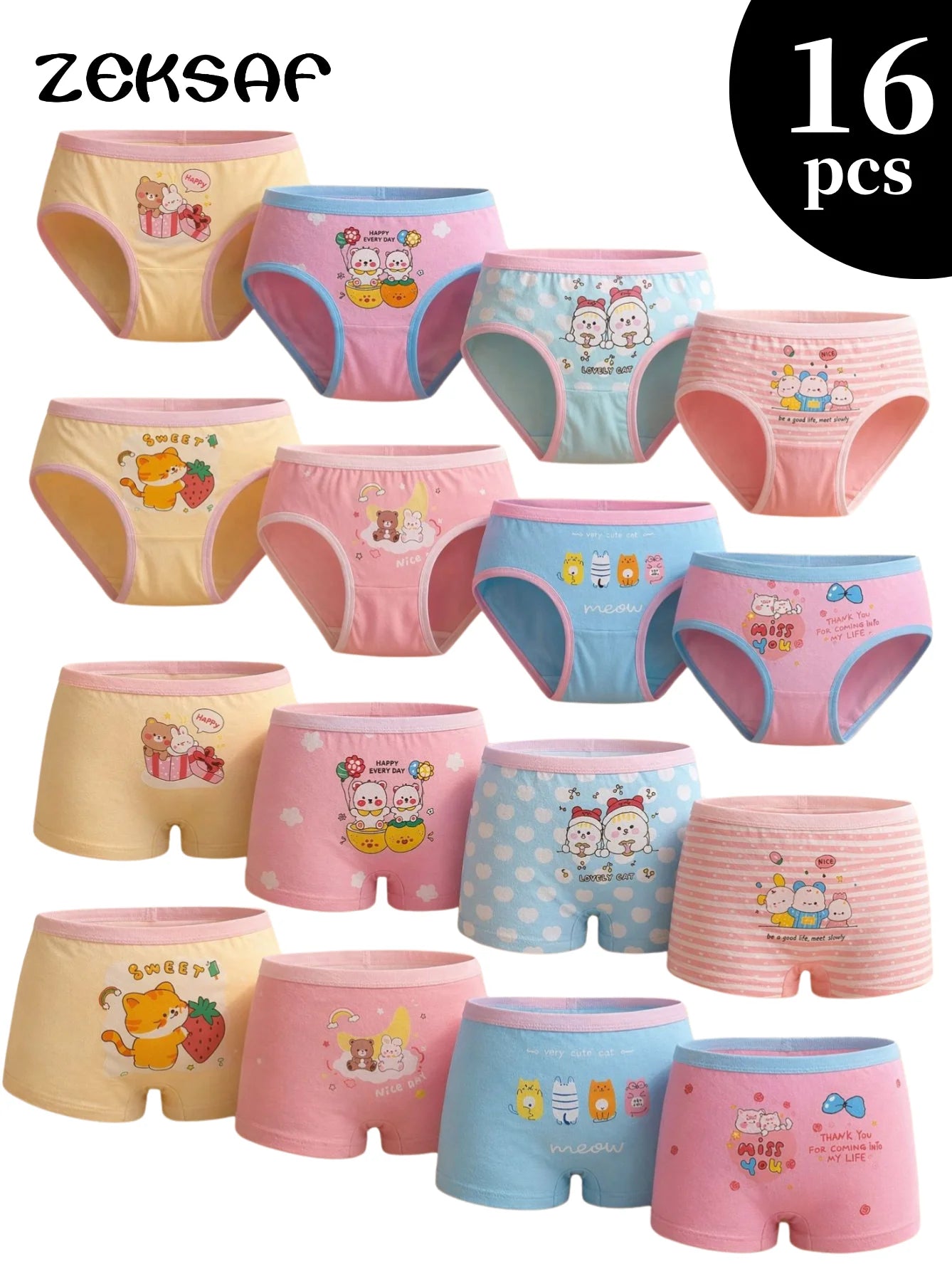 16 Pack Fashion Girls Briefs, Cute Bear Print Girls Underwear, Soft Quick-dry Toddler Underpants, Perfect Gift for Kids
