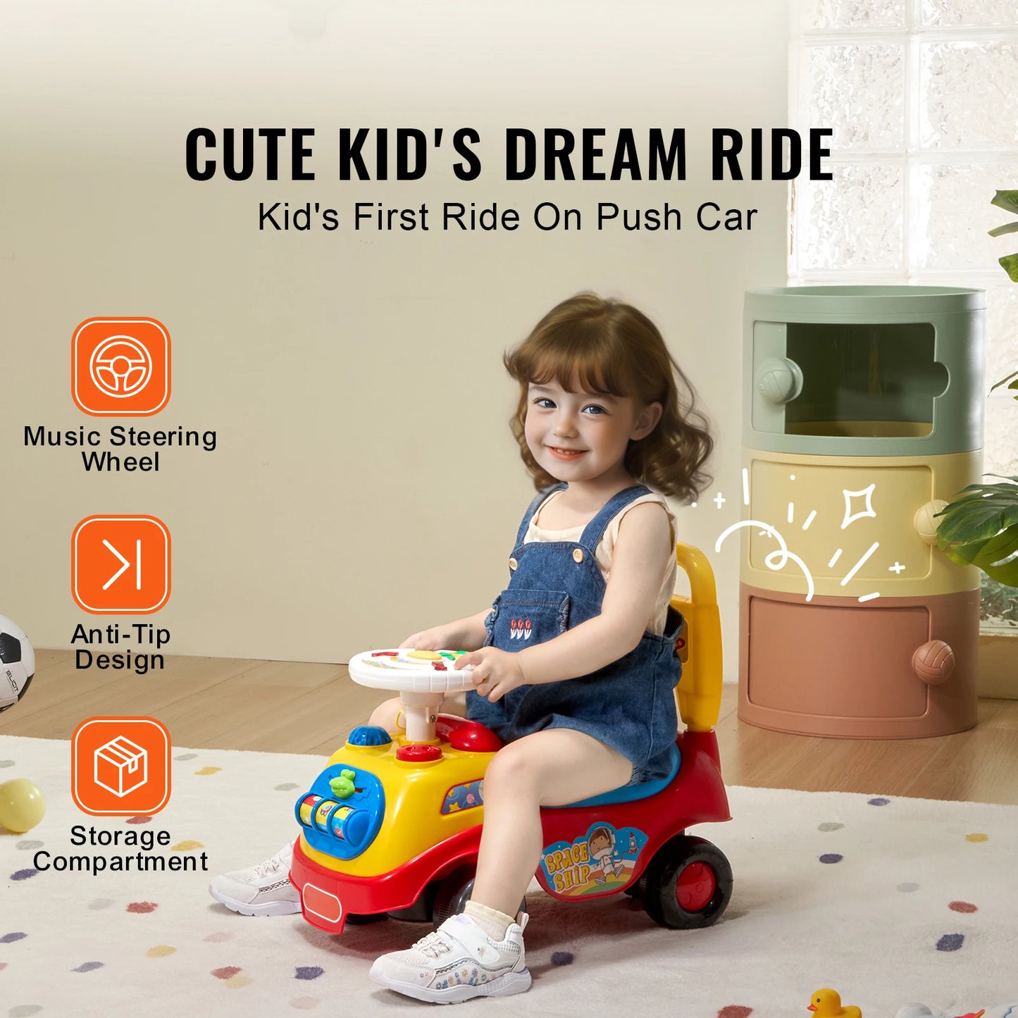 y Toddler Ride On Push Car Sit to Stand Kids Ride On Toy Car with Music Steering Wheel Seat Storage for Toddlers