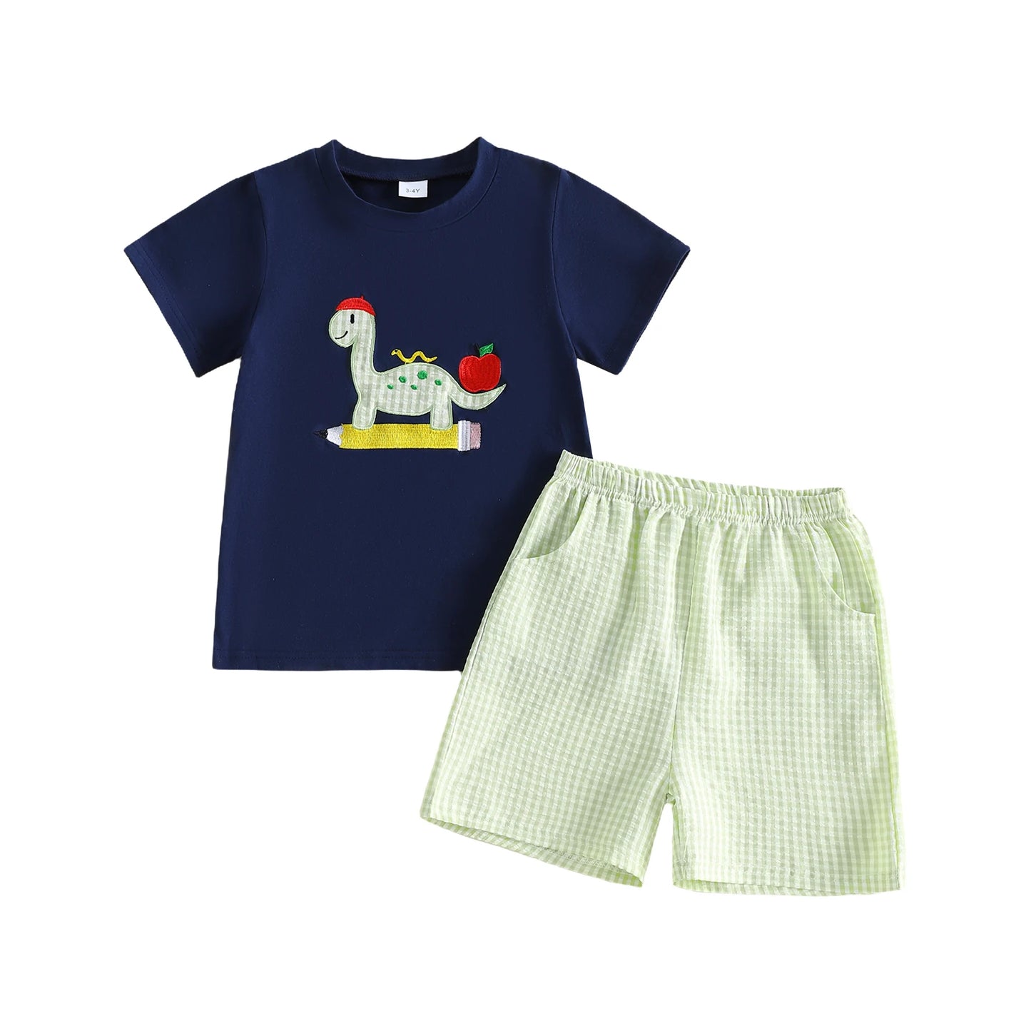 Toddler Boy s Back to School Outfit Set with Short Sleeve Dino Embroidery T-Shirt and Matching Shorts - Adorable Toddler