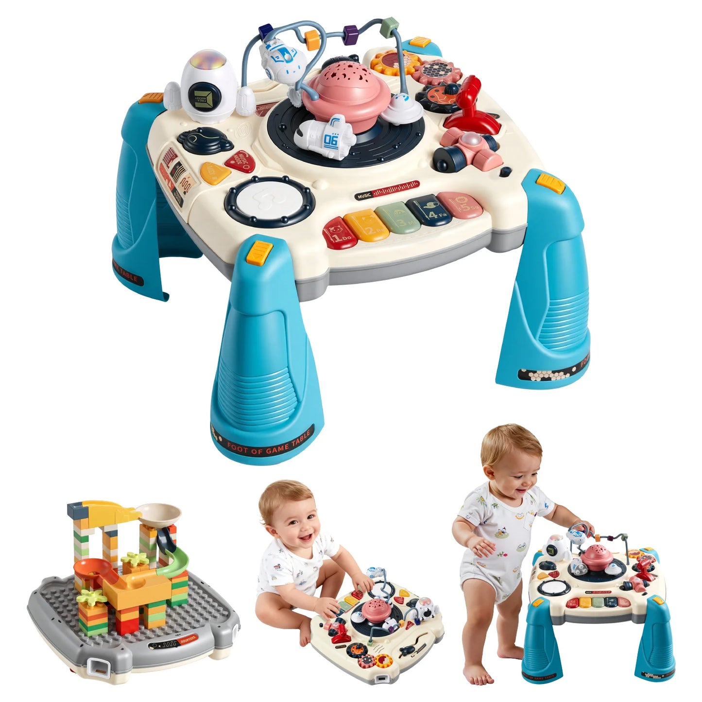 Baby Spacecraft Musical Table Toys with Space Theme & Soft-glow Star Projector & 60+ Sound Sources for Kids