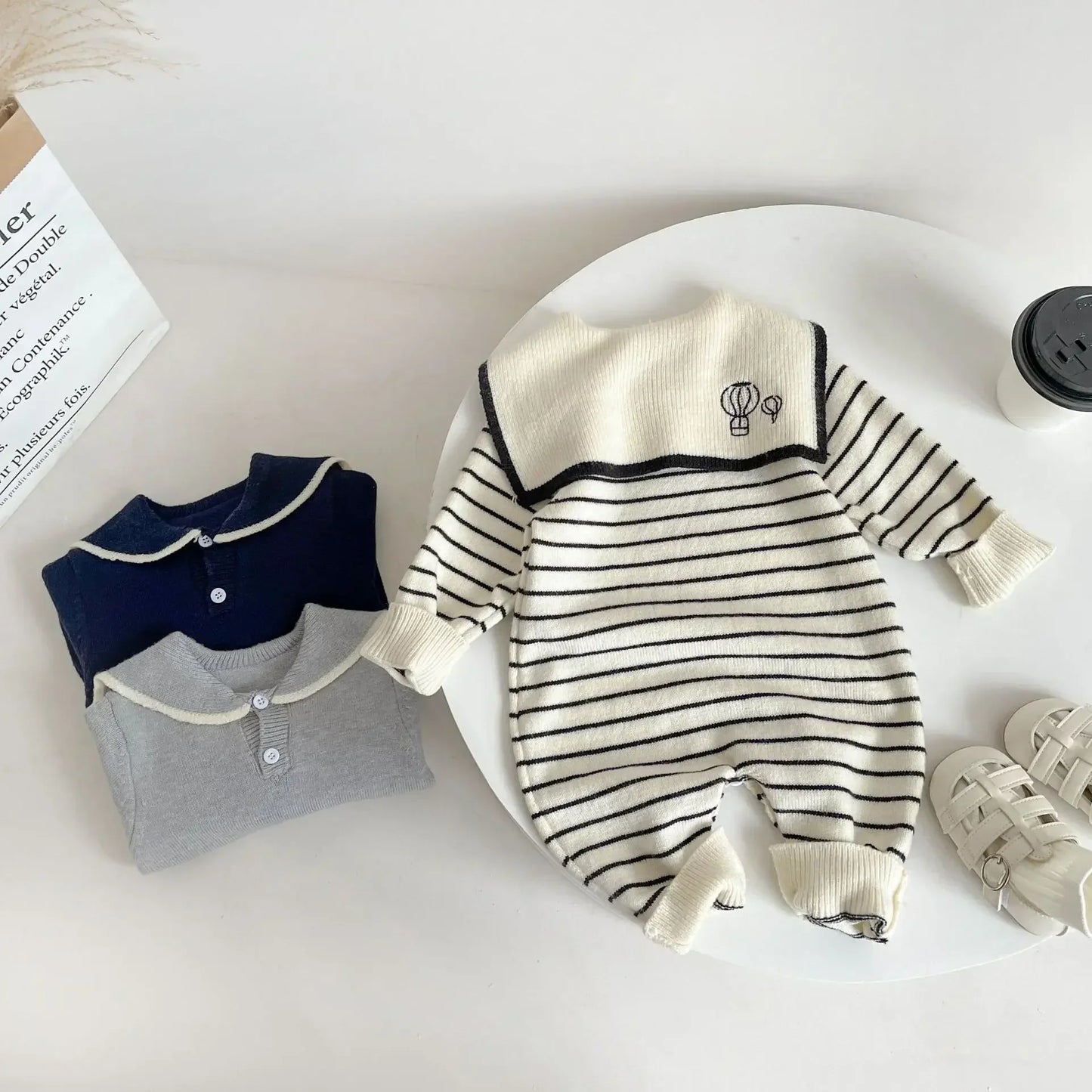 4622 Baby Knitted Clothes Autumn 2024 New Navy Collar Boy's Knitted One Piece Clothes