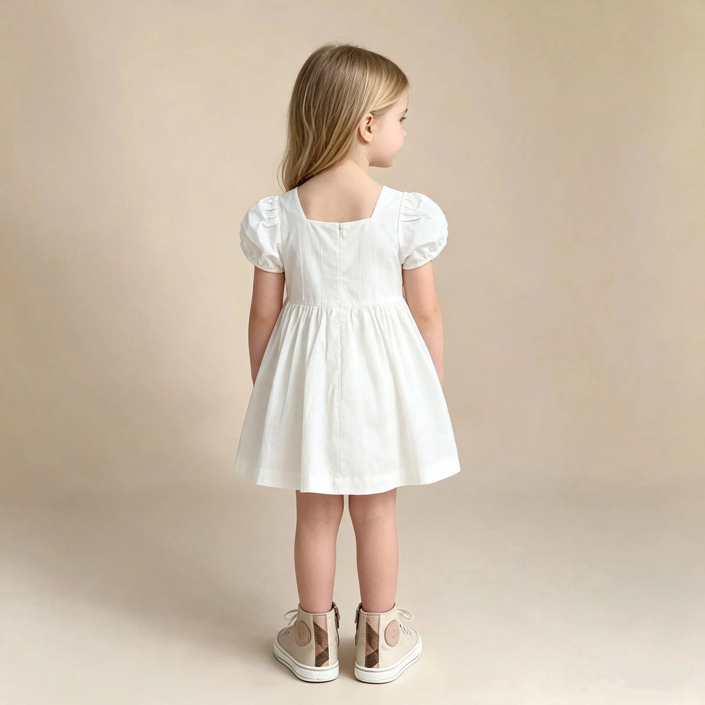 2026 New Summer Baby Girl Birthday Wedding Party Dress Short Sleeved Cotton Solid Color Dress 2-10Yrs Kids Princess Dresses