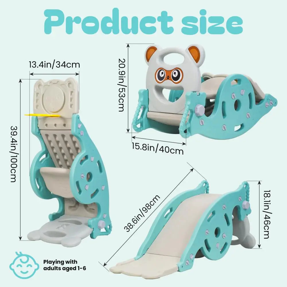 4-in-1 Kids Slide Rocking Toy, Portable Combination Slide for Age 1-6 Boys Girls, Rocking Horse with Basketball Hoop Toy Slide