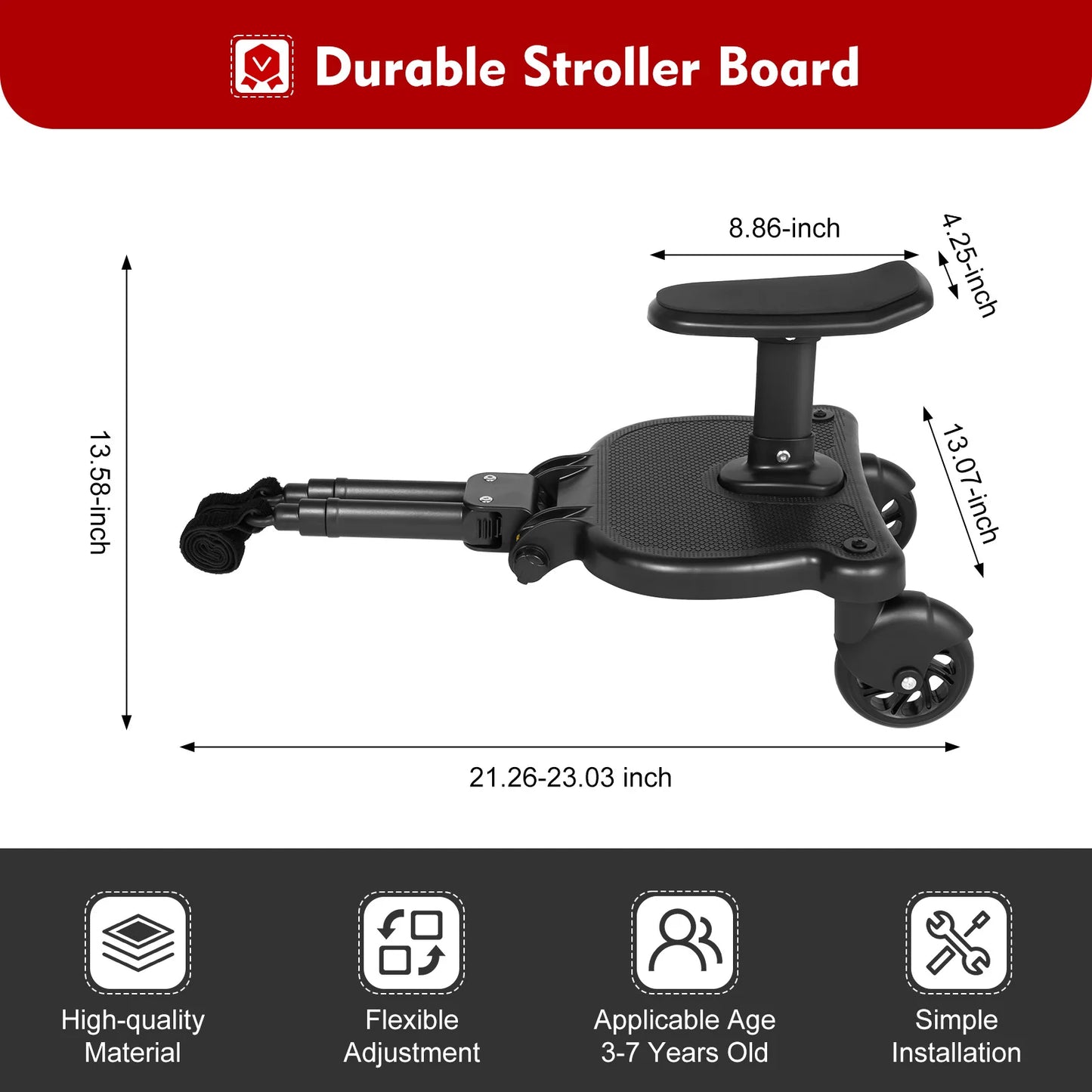 Sit and Stand Stroller, 2-in-1 Universal Stroller Board with Comfortable Cushion Flexible Adjustment Holds Children