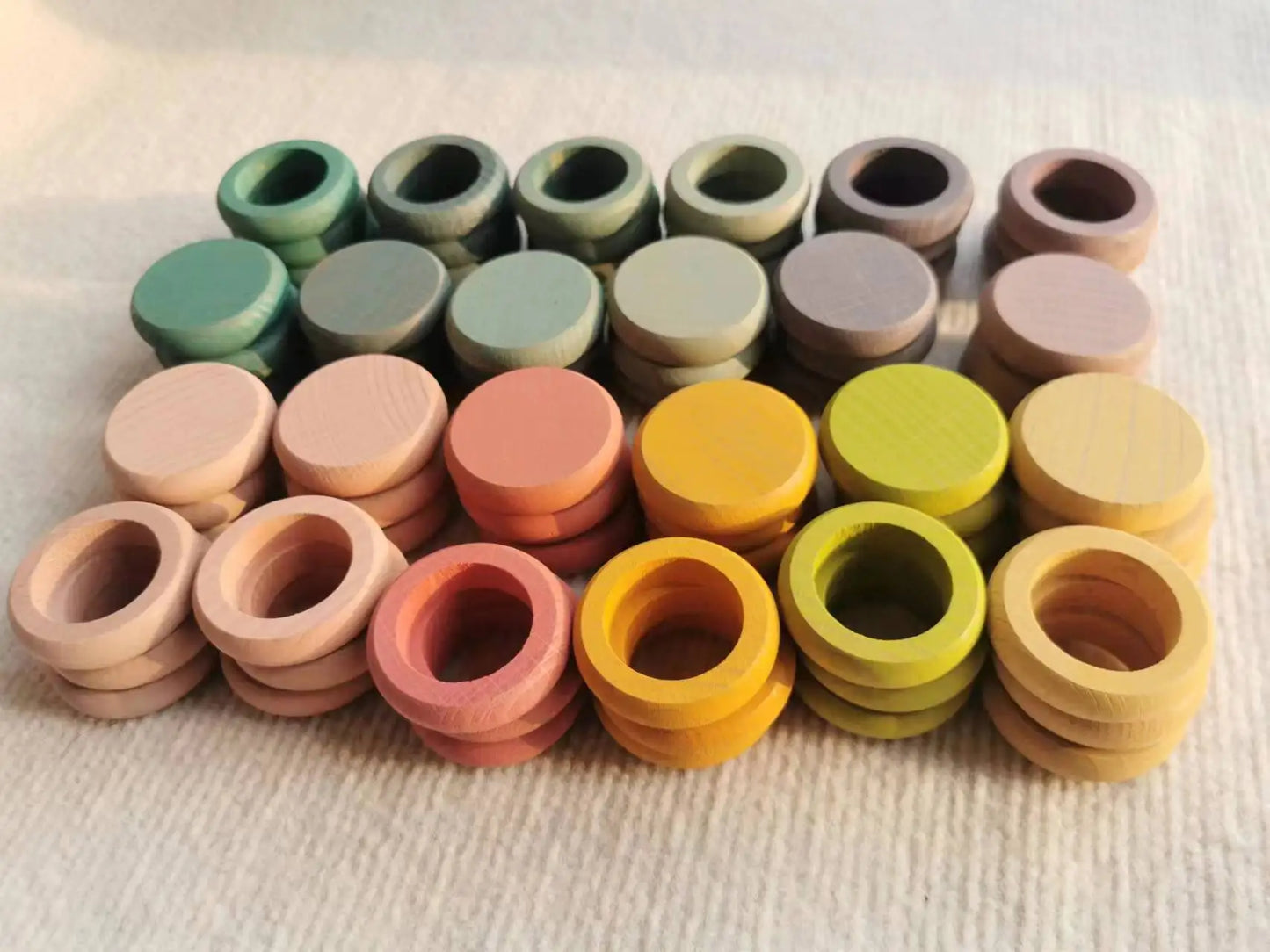 Kids Wooden Toys Beech Rainbow Coins and Rings Stacking Blocks with Peg Dolls Loose Parts