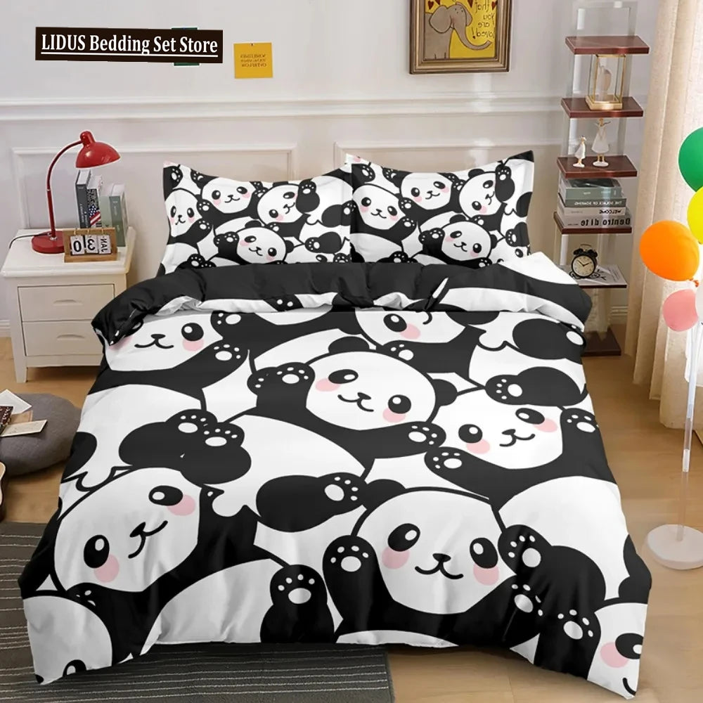 Lovely Cartoon Panda Bedding Sets Printed Duvet Cover Set For Boys Girls 135x200 Duvet Cover King Single Double Size Room Decor